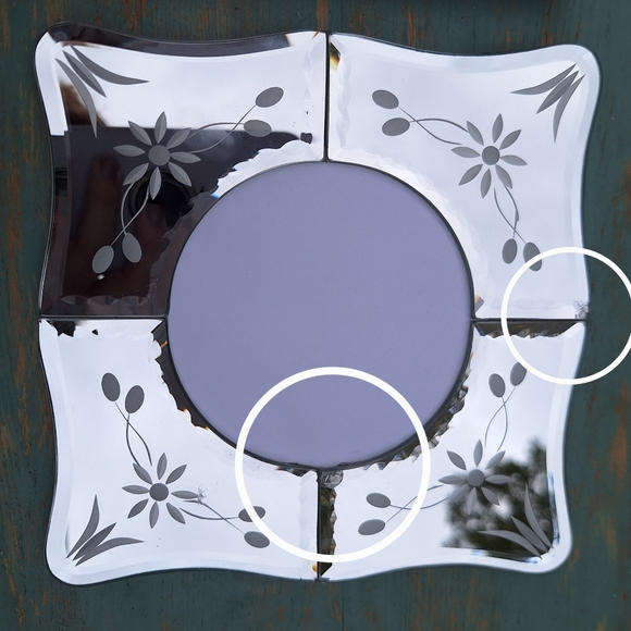 3 Mirror Frames Venetian Glass Beveled Edge Ornate Crystal Etched Flowers Tree - Picture 12 of 16